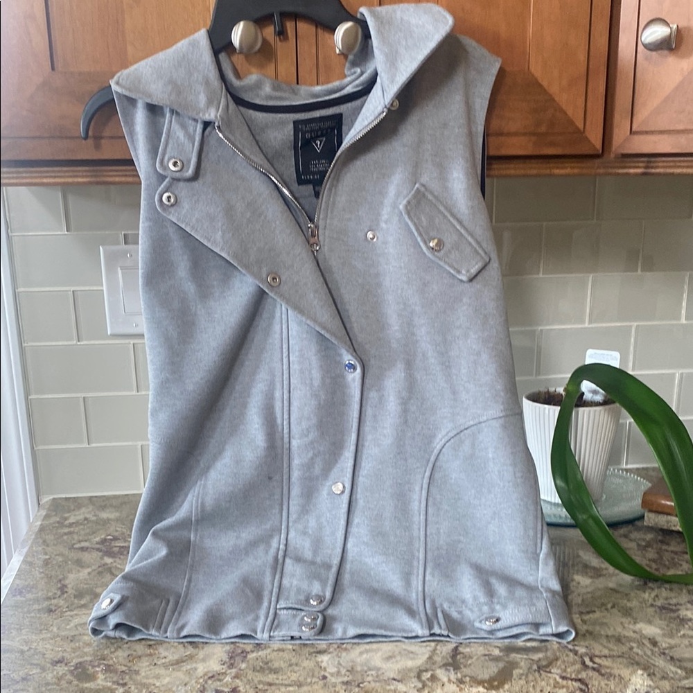 Calvin Klein Collection Gray Vest Silver Snap Buttons Full Zipper Pockets Medium